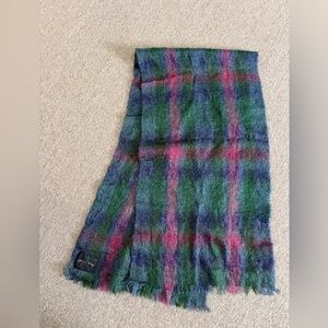 Green plaid Creebridge Newton Stewart Scottish Mohair Wool Neck Scarf  72”x 18”
